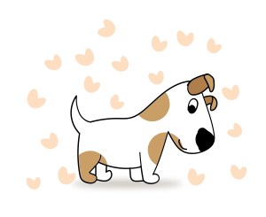 Illustration graphique d'un chien entouré de cœurs, symbolisant l'attachement et le lien affectif avec les animaux.