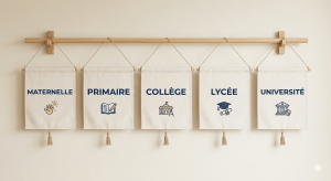 Bannières illustrant les étapes de la scolarité de la maternelle à l'université - IDBE